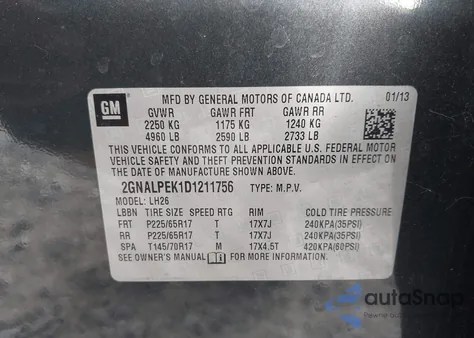 2013 Chevrolet Equinox 2Lt from USA, damaged, VIN 2GNALPEK1D1211756